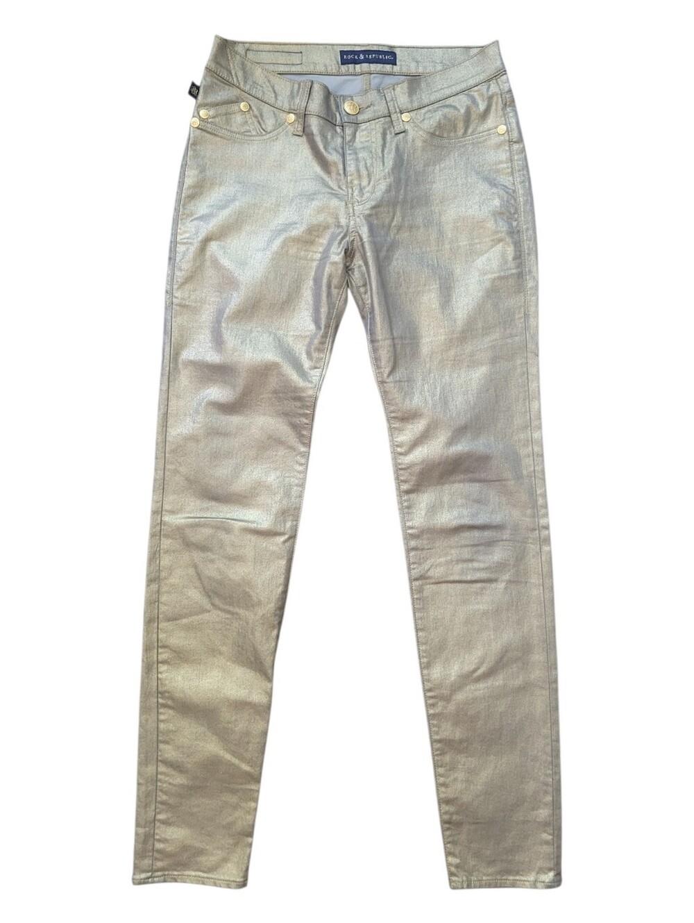 Rock & Republic Kashmere Metallic Gold Coated Jeans Shimmer Skinny Y2k Glam 10